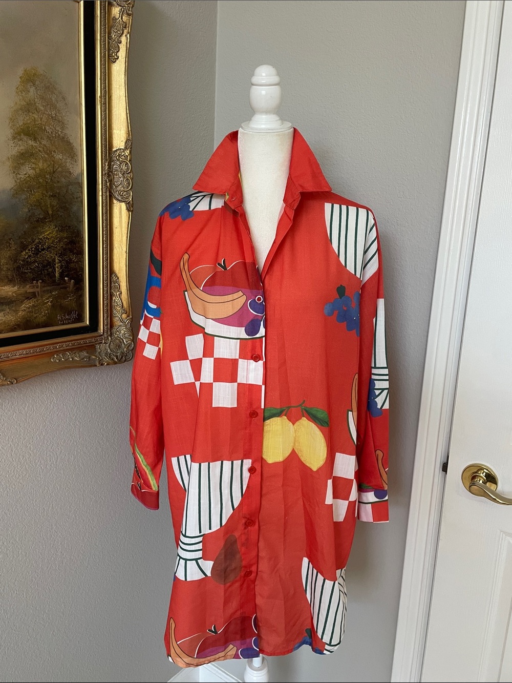 Billy J Australia Tunic Shirt Dress Sz XS Red Papaya Long Sleeve Oversized NWOT